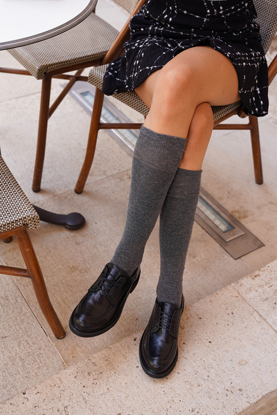 Marjin Kadın Oxford Ayakkabı Bağcıklı Maskülen Günlük Ayakkabı Nesan Siyah