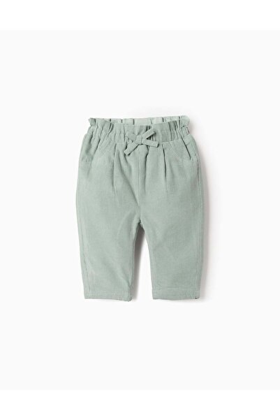 Ziddy بنطلون مخملي مع فيونكة للبنات حديثات الولادة، أخضر