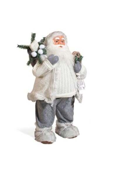 OEM Figurină decorativă Moș Crăciun alb cu felinar 80 cm