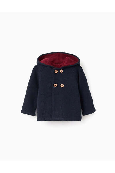 Ziddy Reversible knitted jacket with hood for newborn boys, blue/red