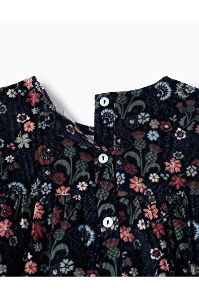 Ziddy Floral Corduroy Cotton Dress for Girls 'B&S', Blue