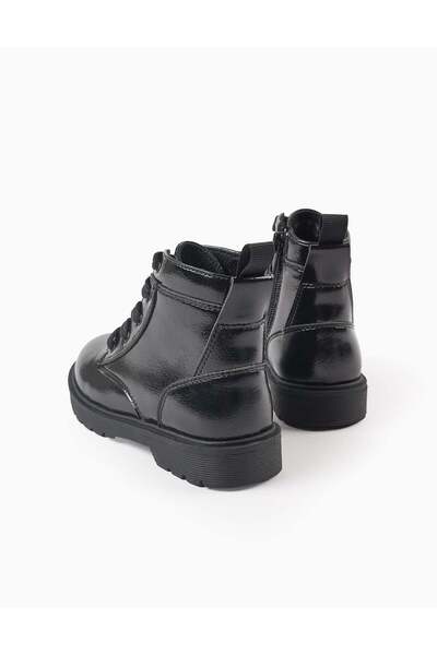 Ziddy Biker boots with laces and a shiny finish for girls, black