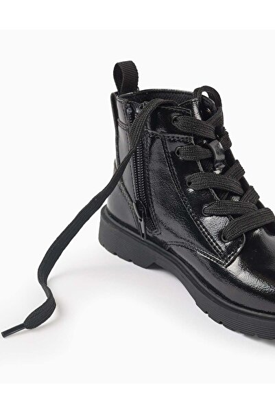 Ziddy Biker boots with laces and a shiny finish for girls, black