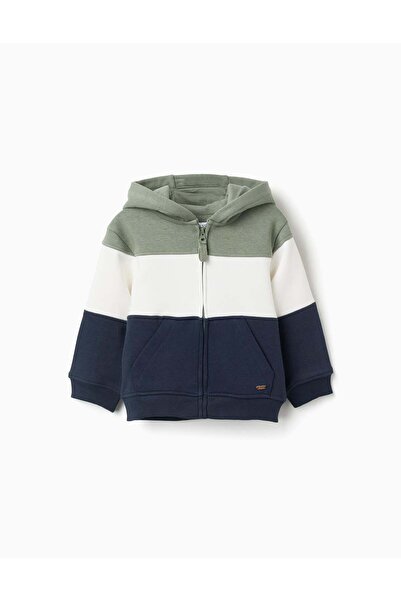 Ziddy جاكيت بغطاء رأس ممشط بألوان متعددة للأولاد الصغار، أخضر/أبيض/أزرق