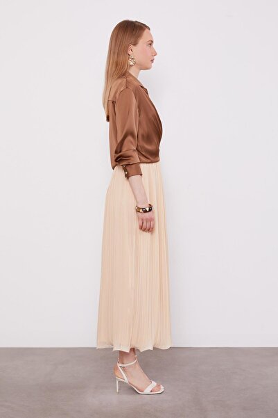Levidor Beige Crinkled Pleated Skirt