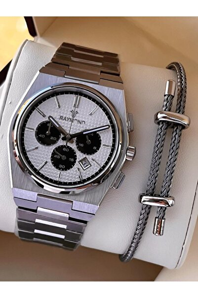 Raymond Special Steel Cord for Engagement and Grooms 2 Years Warranty 5 Atm Men's Wristwatch+Bracelet Rmd.19