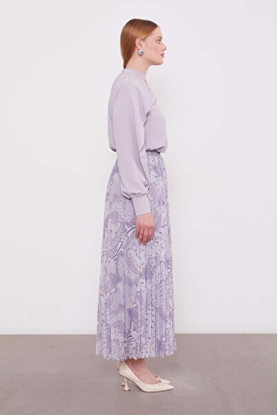Levidor Lilac Ethnic Pattern Pleated Skirt