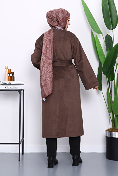 İmajButik Καστανό παλτό με καφέ ζώνη
