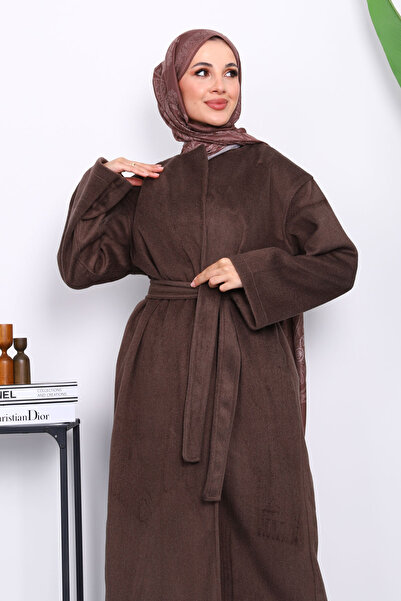 İmajButik Καστανό παλτό με καφέ ζώνη