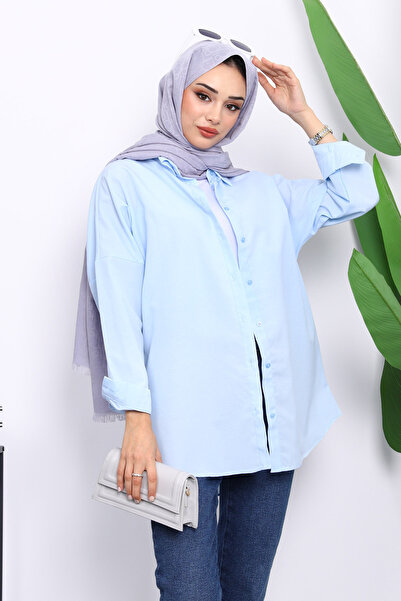 İmajButik Cămașă casual din terikoton cu nasturi, albastru bebeluș