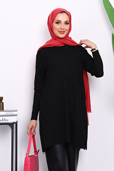 İmajButik Black Cold Thread Knitwear Tunic