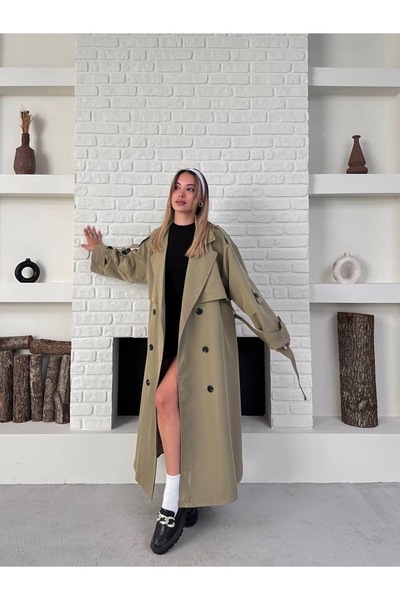 Ekim Store Uzun Dökümlü Kuşaklı Oversize Trençkot