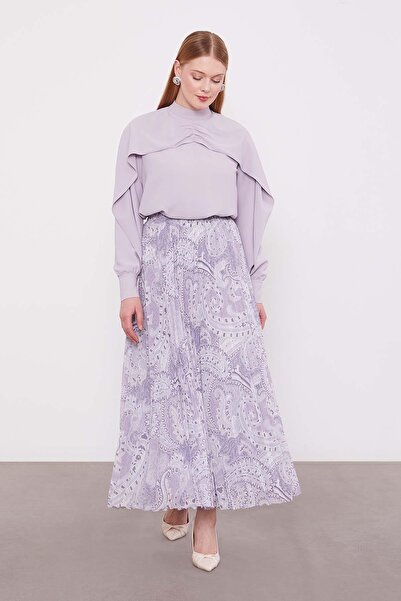 Levidor Lilac Ethnic Pattern Pleated Skirt