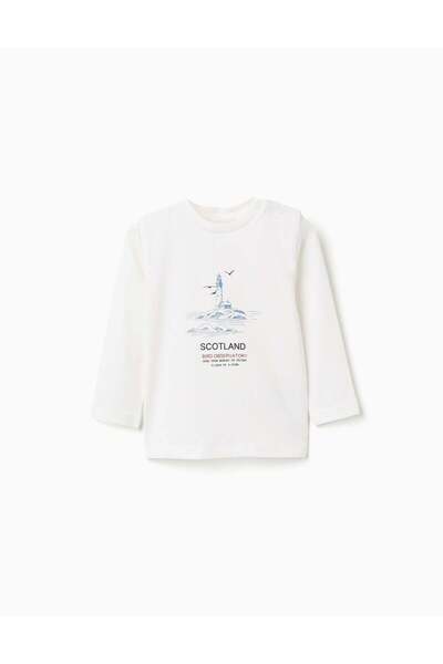 Ziddy Long sleeve cotton T-shirt 'bird observatory' for baby boys, white