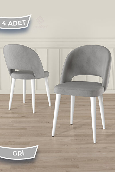 Canisa Pane Serisi 4 Adet 1. Sınıf Babyface Kumaş Beyaz Metal Ayak Gri Mutfak...