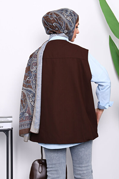 İmajButik Brown Zippered Oversize Lined Vest