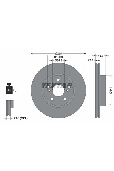 TEXTAR Set Discuri Frana Toyota Prius Liftback Toyota (Faw) Prius 2003-2009