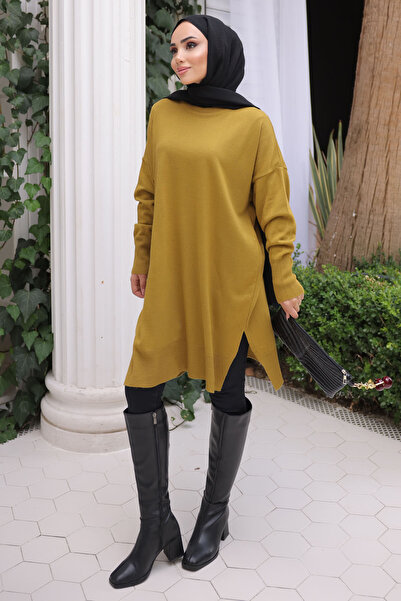 İmajButik K. Oil Green Cold Yarn Mercerized Knitwear Sweater