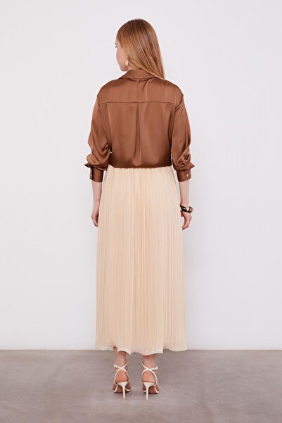 Levidor Beige Crinkled Pleated Skirt