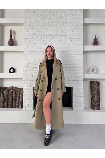 Ekim Store Uzun Dökümlü Kuşaklı Oversize Trençkot