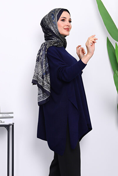 İmajButik Navy Blue Bat Sleeve Poncho Knitwear Tunic
