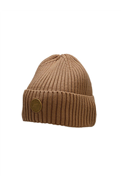 4F Children's winter beanie beige classic viscose cap with logo