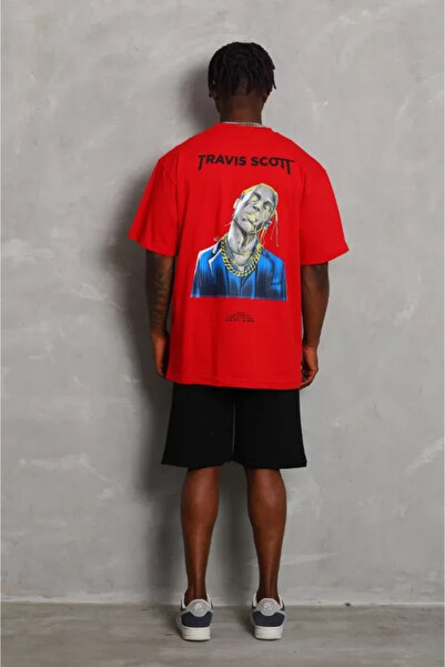 HAZEGO Μπλουζάκι Unisex Oversize με στάμπα με λαιμόκοψη - Κόκκινο