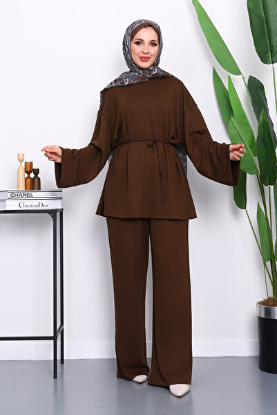 İmajButik Σετ Modal με καφέ τουνίκ παντελόνι