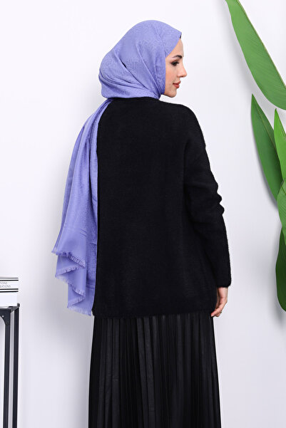 İmajButik Black Crew Neck Angora Soft Cardigan