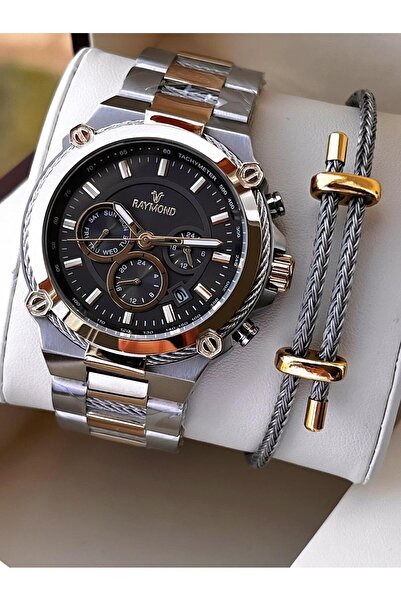 Raymond Special Steel Cord for Engagement and Grooms 2 Years Warranty 5 Atm Men's Wristwatch+Bracelet Rmd.21