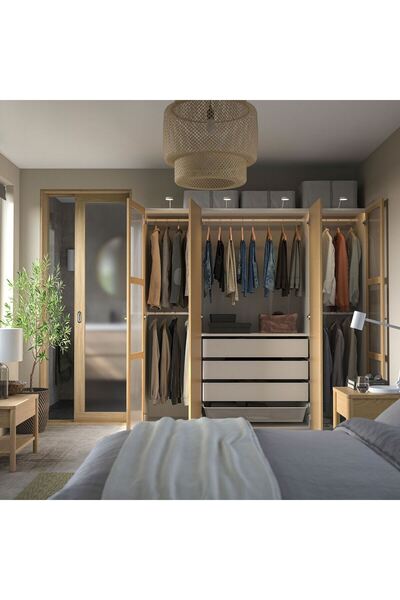 hobiurun PAX gardırop, beyaz-meşe kaplama cam, 200x60x201 cm