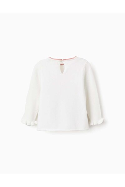 Ziddy Heart Jacquard Jumper with Ruffles for Baby Girls, White