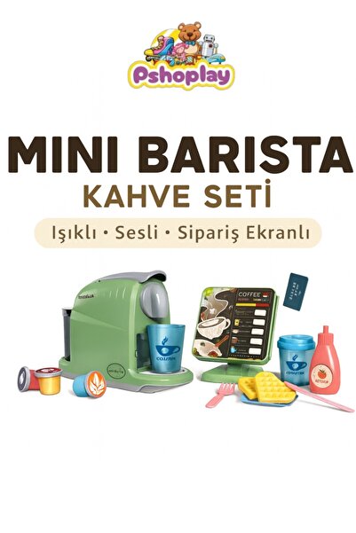 Pshoplay Sipariş Ekranlı Kahve Makinesi Seti – Barista Oyunu, Işıklı ve Sesli...