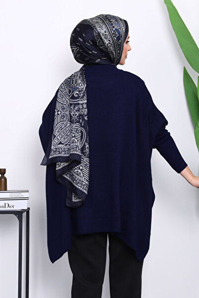 İmajButik Navy Blue Bat Sleeve Poncho Knitwear Tunic