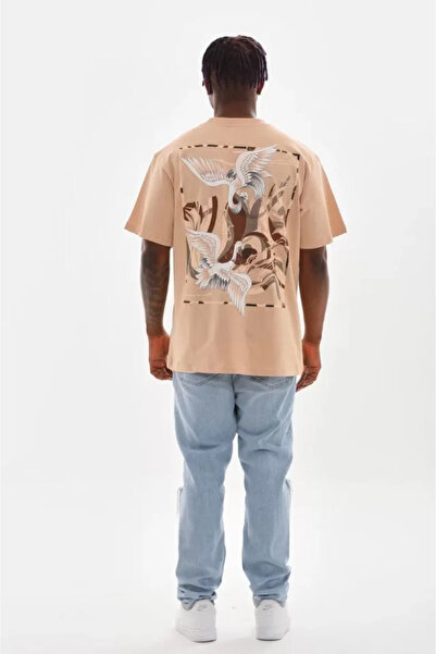 HAZEGO Unisex εμπριμέ μπλουζάκι Oversize - Μπεζ