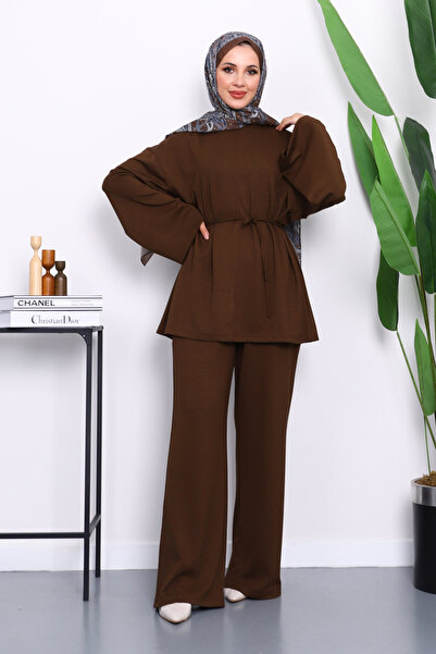 İmajButik Σετ Modal με καφέ τουνίκ παντελόνι