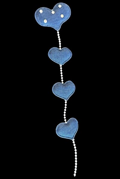 TAKIŞTIR Navy Blue Color Heart Shaped Pearl and Stone Detailed Pen Buckle