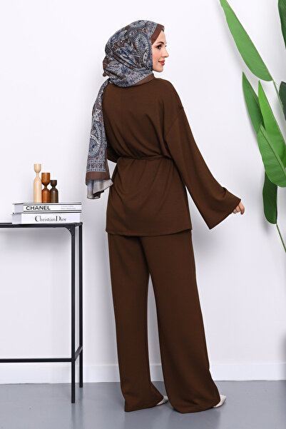 İmajButik Σετ Modal με καφέ τουνίκ παντελόνι