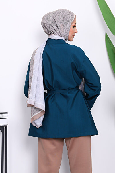 İmajButik Μπλε τζάκετ με φερμουάρ και κουμπιά