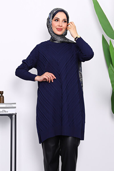 İmajButik Navy Blue Cold Yarn Knitwear Tunic