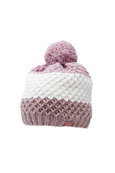 4F Căciulă de iarnă pentru copii cu pompon din lână, roz pudră caldă
