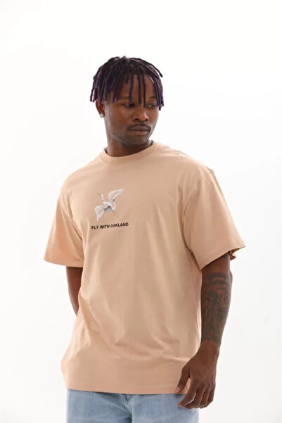 HAZEGO Unisex εμπριμέ μπλουζάκι Oversize - Μπεζ