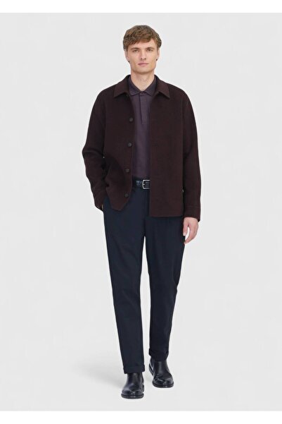 Ramsey Plum Plain Regular Fit Woven Wool Blend Overshirt