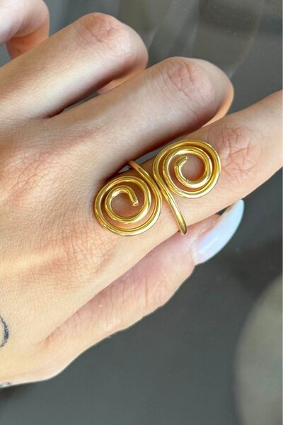 TAKIŞTIR خاتم فولاذي قابل للتعديل باللون الذهبي