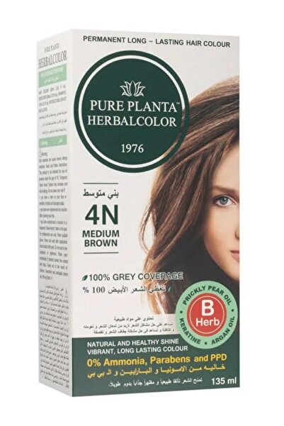 PURE PLANTA صبغة شعر عشبية دائمة 4N بني متوسط 135 مل