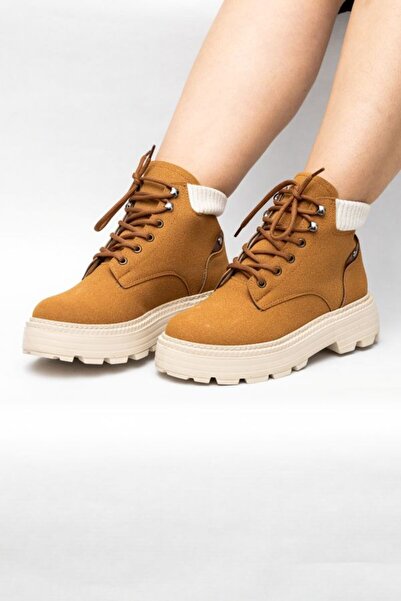 İNCEZEN SHOES HARDAL BAĞCIKLI YÜKSEK TABAN KADIN BOT