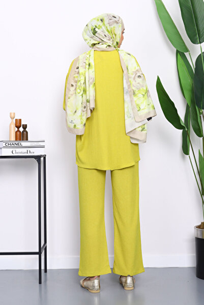 İmajButik Oil Green Front Tie Wrap Kimono Pants Suit