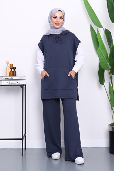 İmajButik Smoked Hooded Sweater with Pants Modal Set