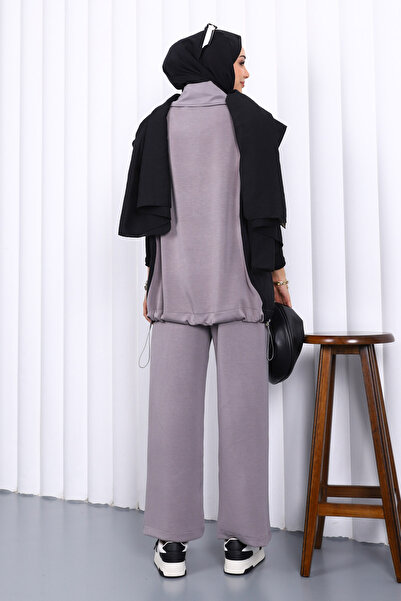 İmajButik Gray Zippered Modal Vest and Pants Set