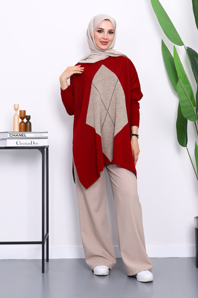 İmajButik Πανσό με λαιμόκοψη με πλαϊνό σκίσιμο Mink Burgundy